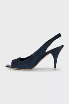 Blue suede heeled sandals