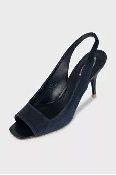 Blue suede heeled sandals