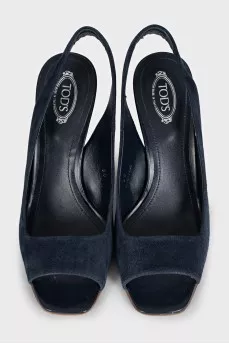 Blue suede heeled sandals