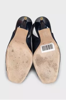 Blue suede heeled sandals