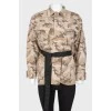 Khaki camouflage shirt with multicolour tiger print on the back