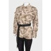 Khaki camouflage shirt with multicolour tiger print on the back