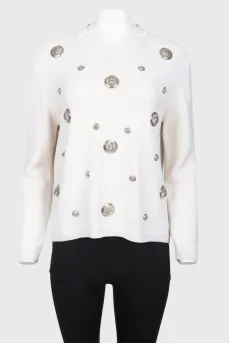 Beige Sweater with Lion Engraving Inserts