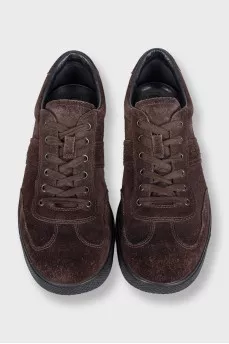 Чоловічі кеди на шнурівці з коричневої замші