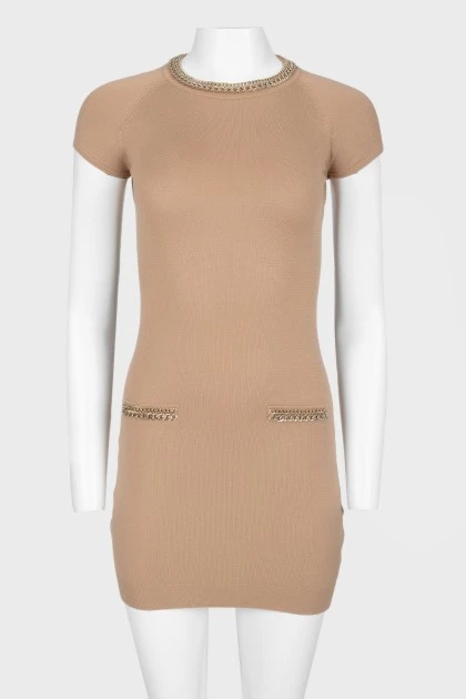 Brown viscose dress with golden chains