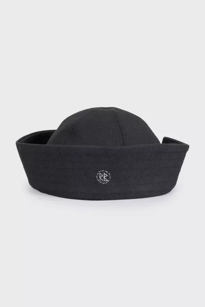 Black fabric panama hat with branded embroidery