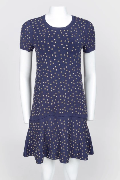 Dark blue dress with plastic golden hearts