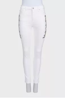 Белые джинсы skinny fit с вышивкой
