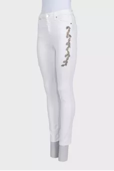 Белые джинсы skinny fit с вышивкой
