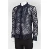 Navy Blue Lace Button Down Blouse