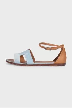 Santorini denim sandals with leather heel