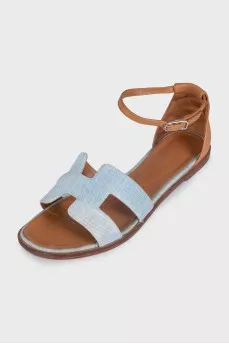 Santorini denim sandals with leather heel