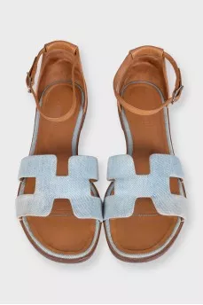 Santorini denim sandals with leather heel