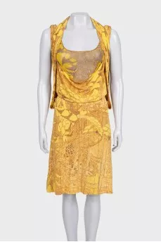 Yellow printed straight-cut dress