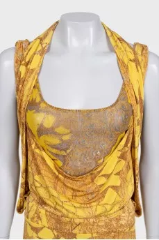 Yellow printed straight-cut dress
