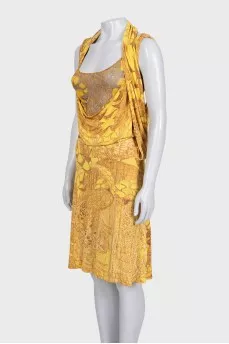 Yellow printed straight-cut dress