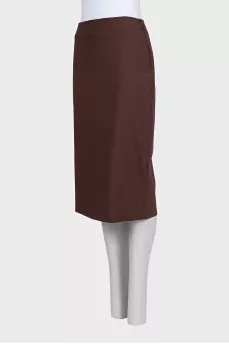 Straight skirt made of brown wool