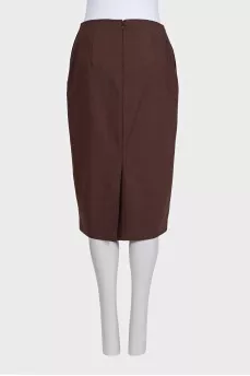 Straight skirt made of brown wool