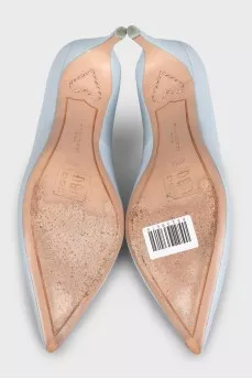 Light blue leather pumps