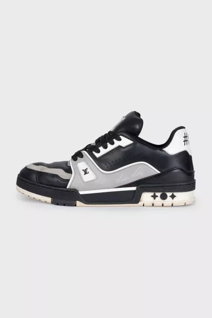 Men's Black and White LV Trainer Sneakers