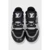 Men's Black and White LV Trainer Sneakers