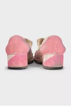 Pink suede shoes with brand logo