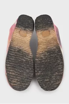 Pink suede shoes with brand logo
