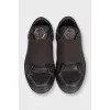 Men's brown leather sneakers with silver logo