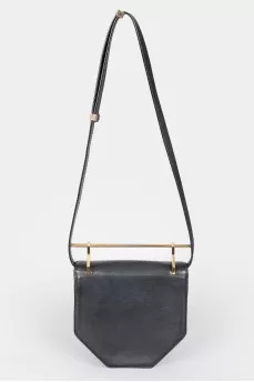 Leather curly bag with a metal handle