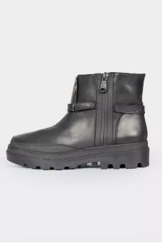 Leather metallic brand logo boots