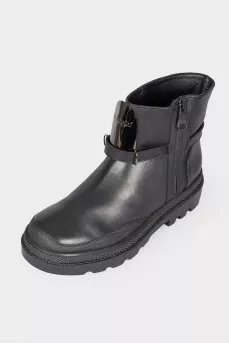Leather metallic brand logo boots