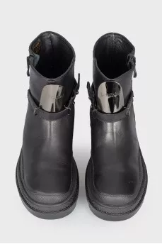 Leather metallic brand logo boots
