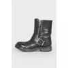 Black leather boots with rubber toe