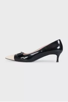 Черно-белые кожаные туфли kitten heel