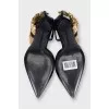 Leather slingbacks with embellishments on the back