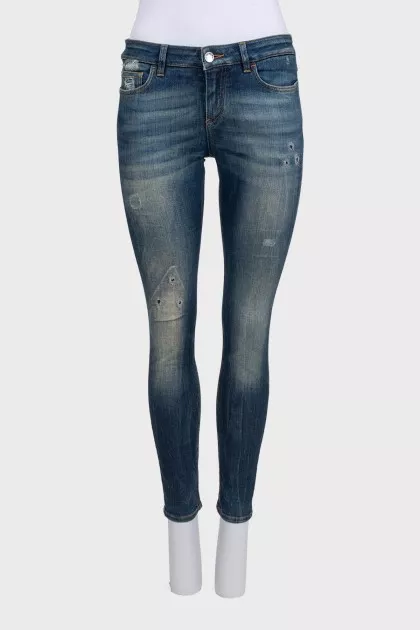Джинсы skinny fit с эффектом потертости