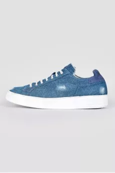 Men's leather denim insert sneakers