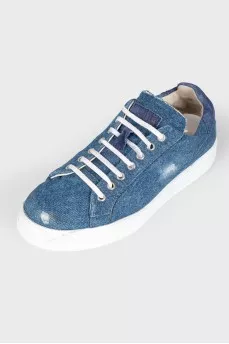Men's leather denim insert sneakers
