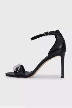Black leather sandals with silver logo