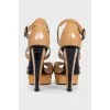 Beige patent leather sandals