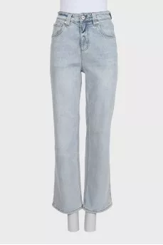 High-waisted jeans in light blue
