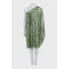 One-shoulder green silk dress