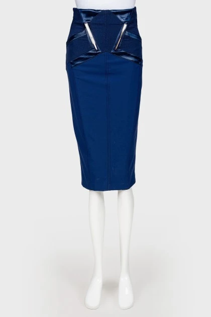 Blue pencil metallic inserts skirt