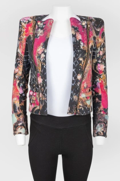 Multicolored floral zipper jacket