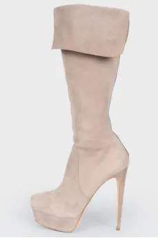 Beige suede booties