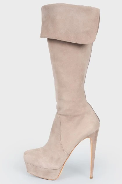 Beige suede booties