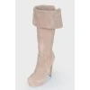 Beige suede booties