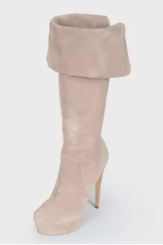 Beige suede booties