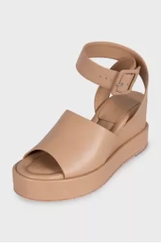 Beige leather wedge sandals