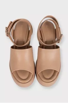Beige leather wedge sandals